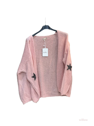 Thick cardigan with mohair and stars at the elbows #3559
