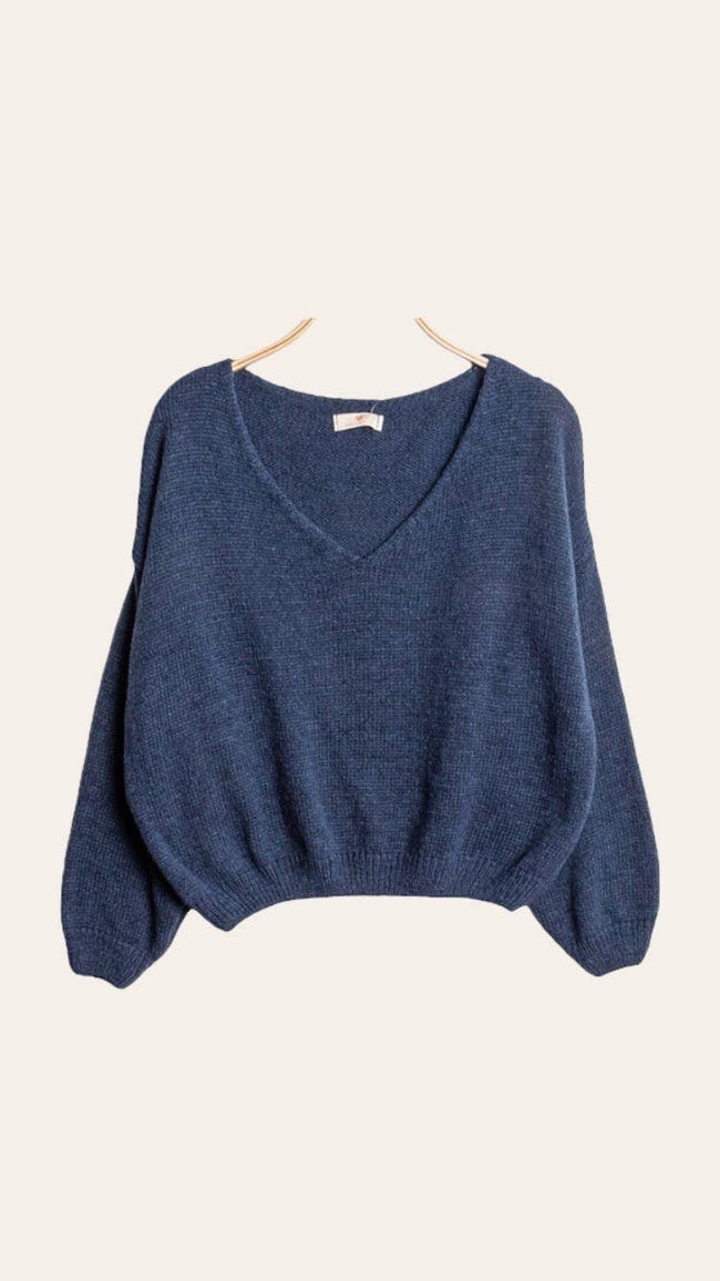 V-neck crop sweater with a tight hem #20678