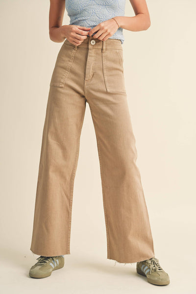 P2112     DYE AND WASH COTTON STRETCH WIDE LEG PANTS