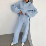 Solid Color Hoodie Top and Pant Set Sweater Set 9263