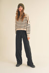 T3341   STRIPED PATTERN MOCK NECK SWEATER TOP