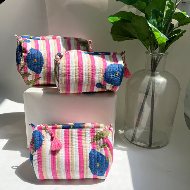 PINK MARIGOLD STRIPE ZIP POUCH