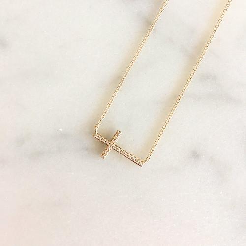 Sideways Gold Diamond Cross Necklace