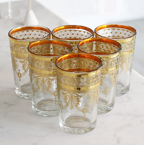 MOROCCAN GOLD DECAL COLORED TEA GLASSES - katie diamond jewelry
