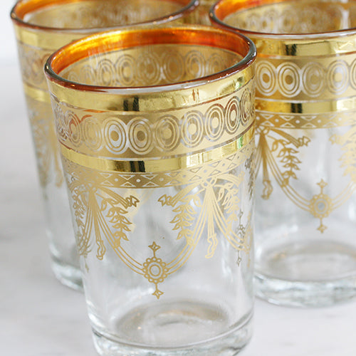 MOROCCAN GOLD DECAL COLORED TEA GLASSES - katie diamond jewelry