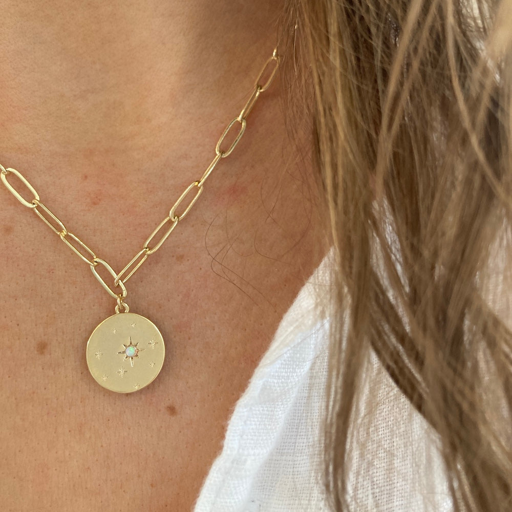 Gold Medallion Necklace with Opal