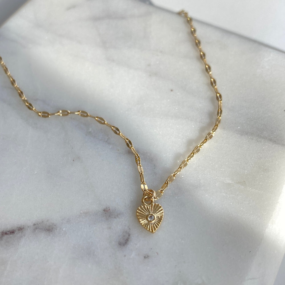 Tiny Heart Charm on Sparkly Choker Chain Necklace