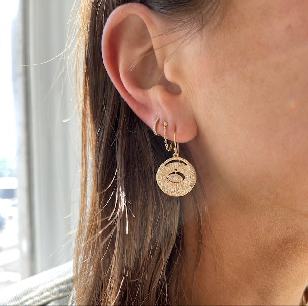 Evil Eye Celestial Disc Earrings
