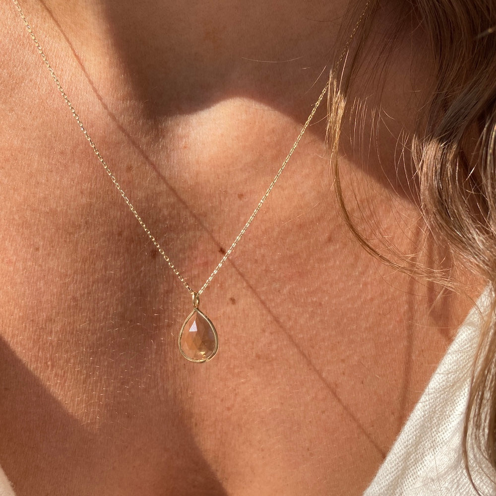 Pear Shaped Bezel Set Citrine Necklace