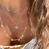 the sunburst diamond necklace is paired with our trots diamond necklace and the Sia talyor long random dots necklace
