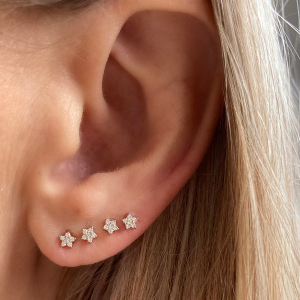 Four Tiny Diamond Star Stud Earrings