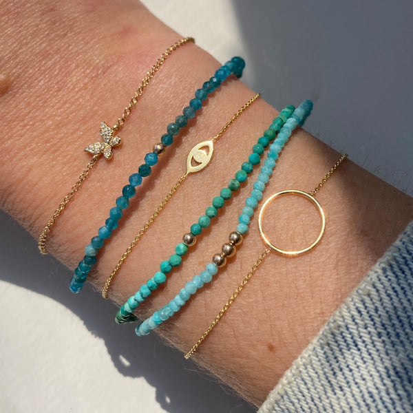 Stacked Gold Turquoise and Diamond Bracelets