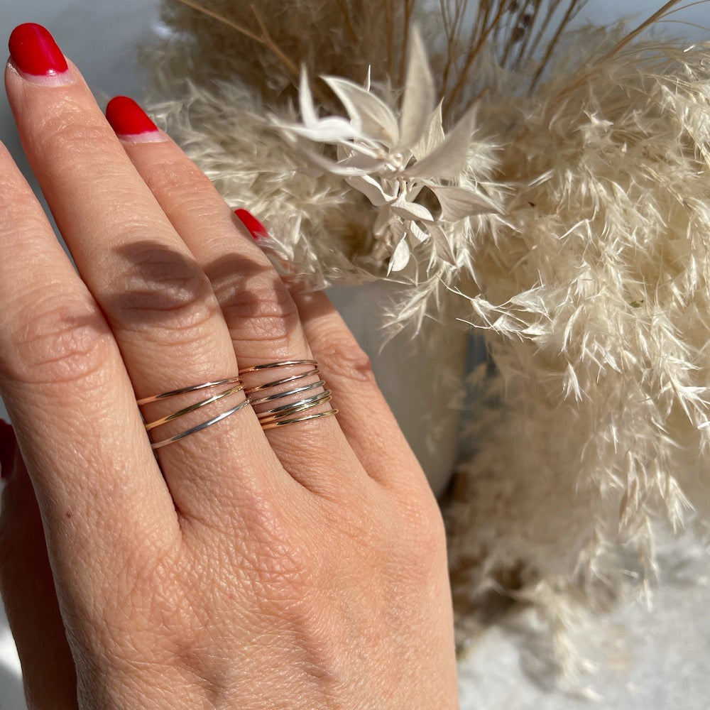 Thin Plain Yellow White and Rose Gold Stacking Rings