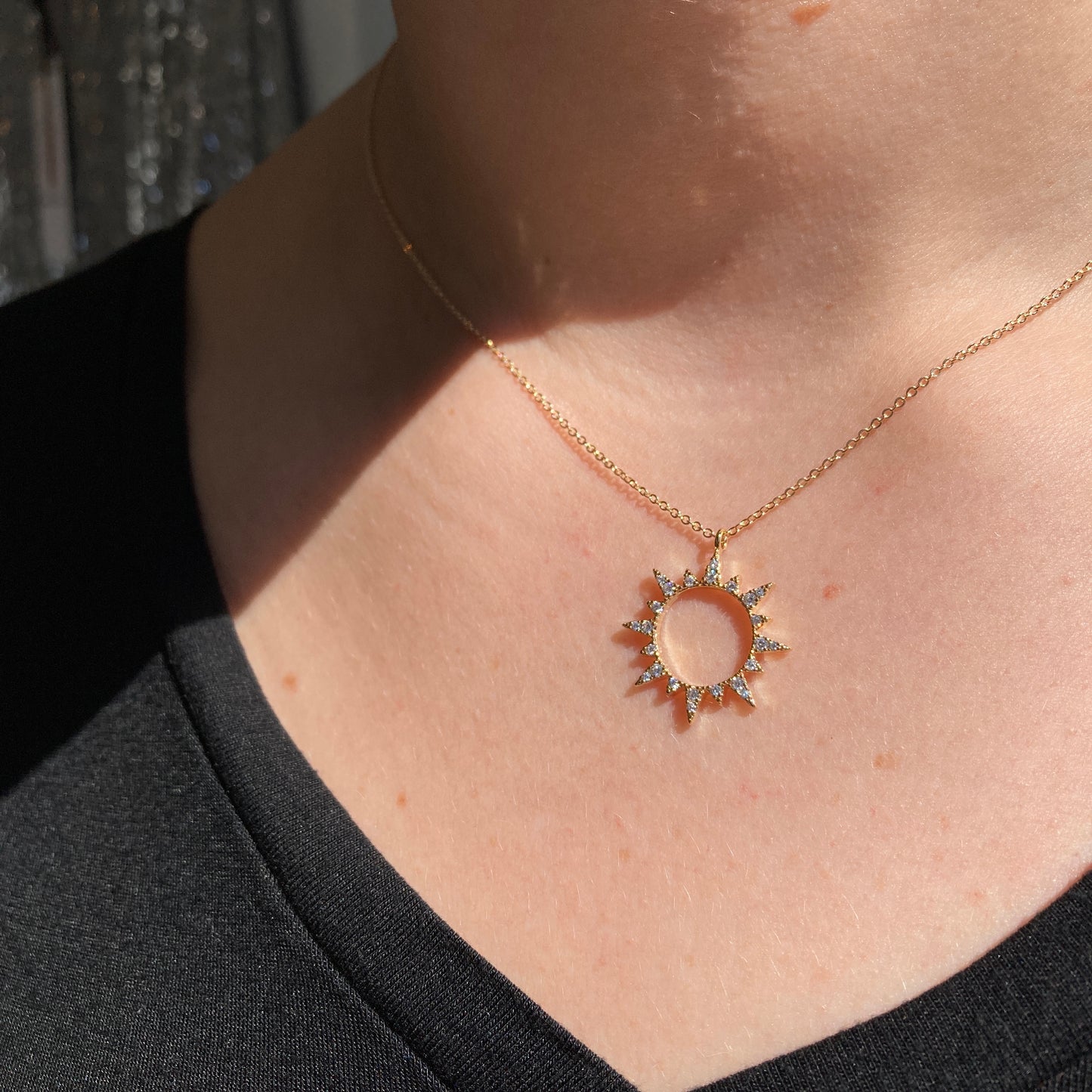 Open Sunburst Necklace Diamond CZ
