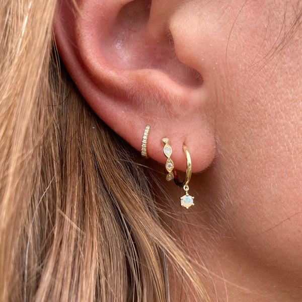 Gold Opal and Diamond Huggie Hoop Earrings
