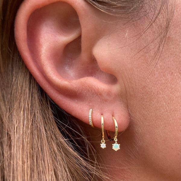 Gold Opal and Diamond Huggie Hoop Earrings
