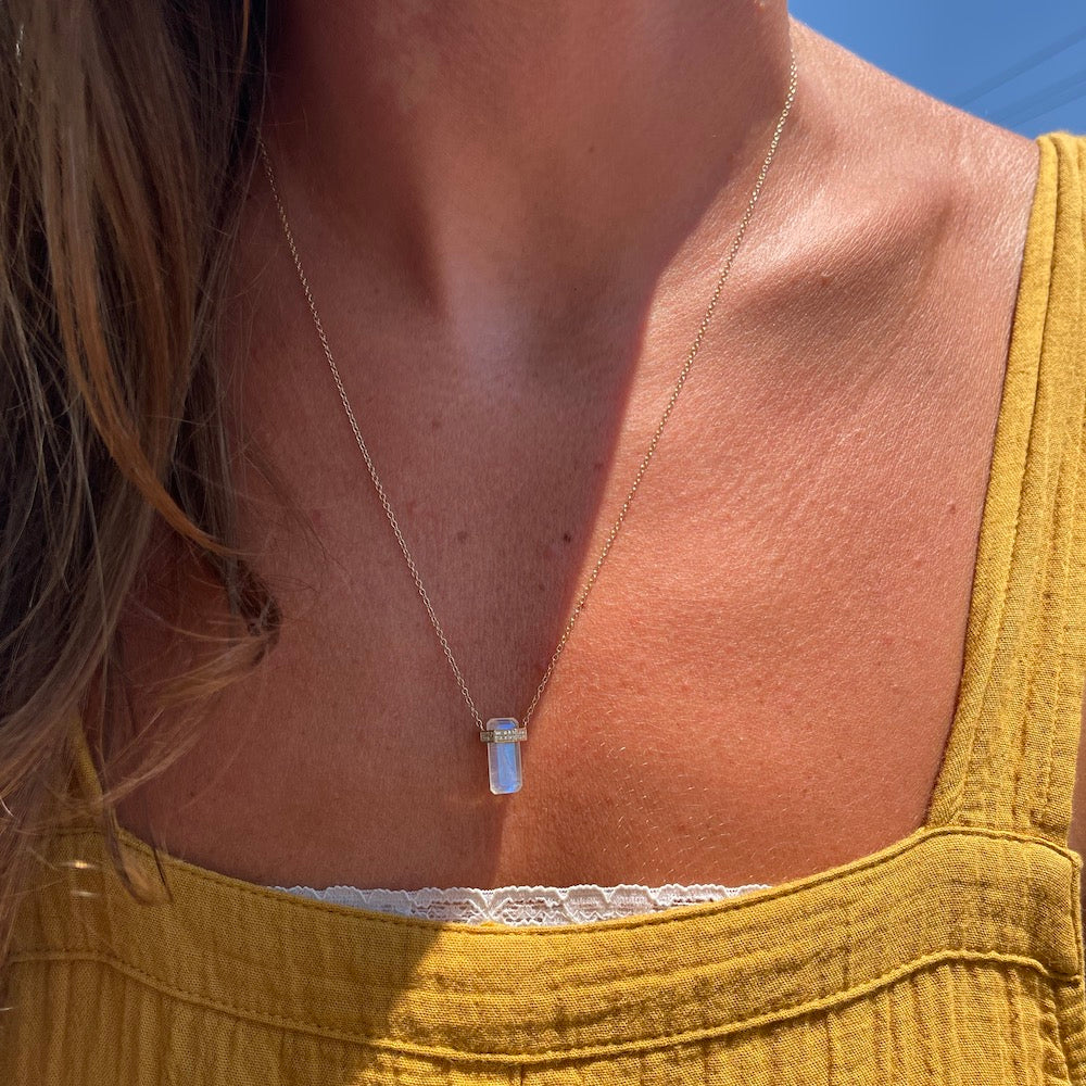 Moonstone and Diamond Necklace at Katie Diamond in Ridgewood NJ