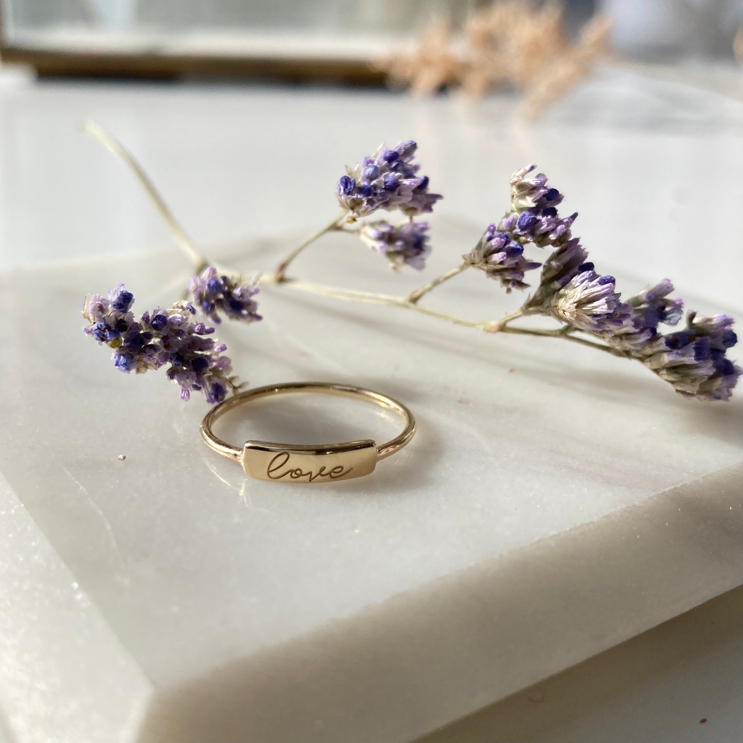 Love Engraved Tiny Gold ID Ring