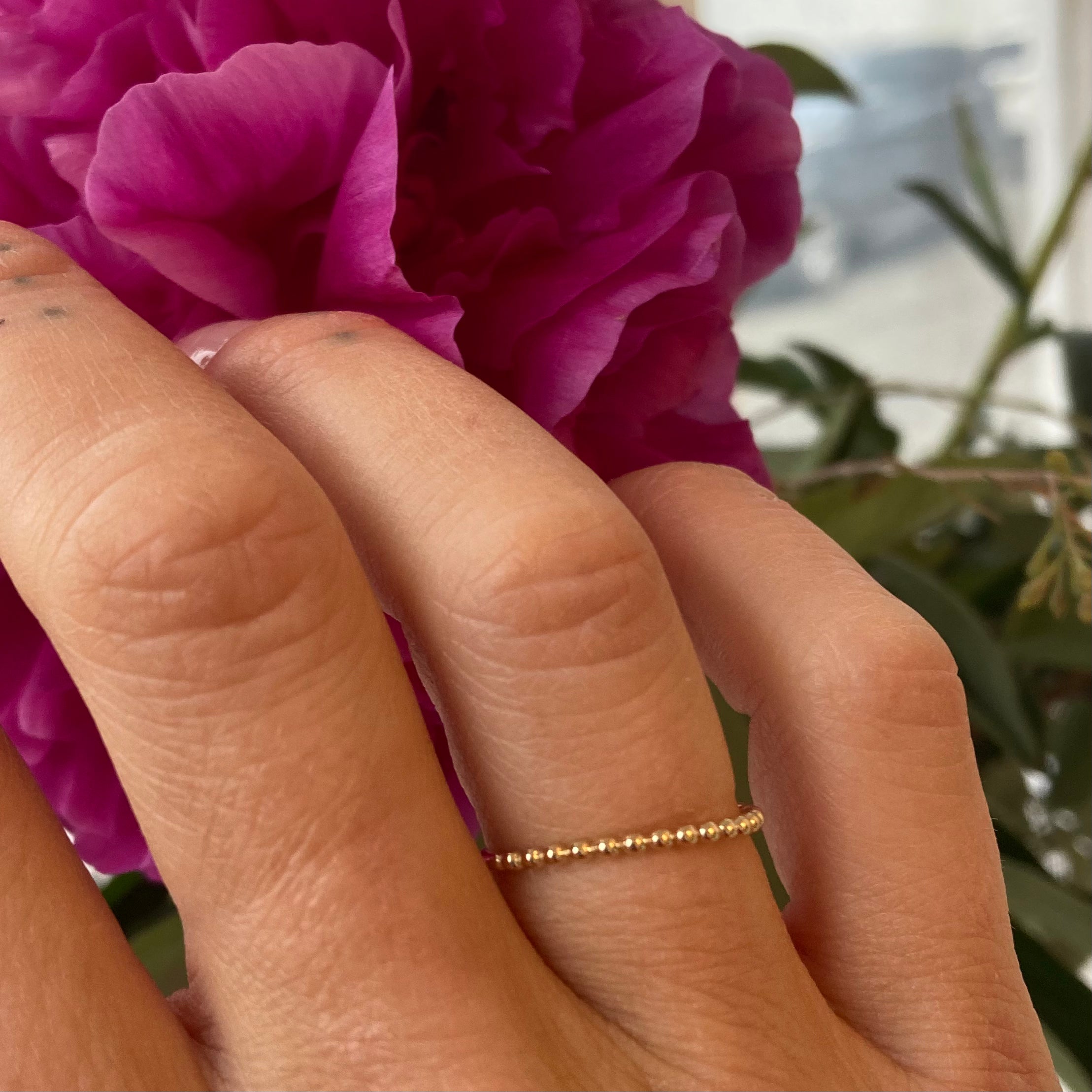 14K Gold Ring, Bead Chain Ring, Dainty Rings 14K Gold / 5 / 1.5mm