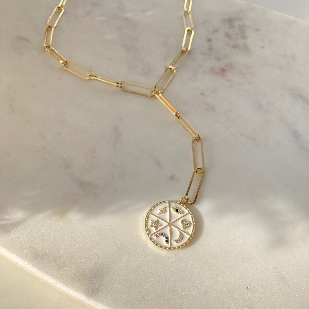 White Enamel Lucky Medallion Necklace