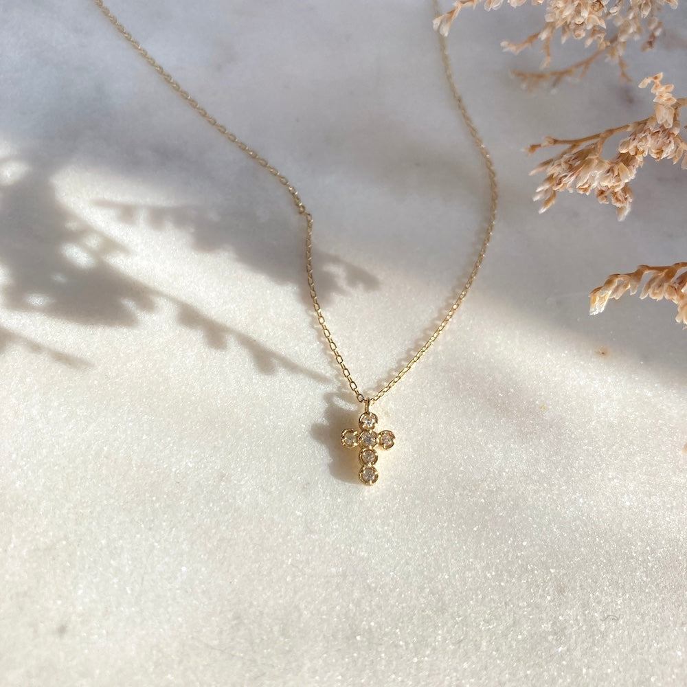 Bezel Set Diamond Cross Necklace