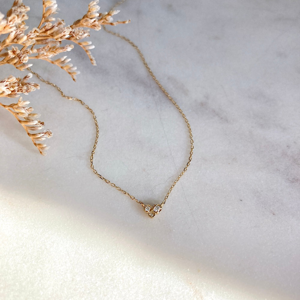 Tiny Three Diamond Cluster Necklace