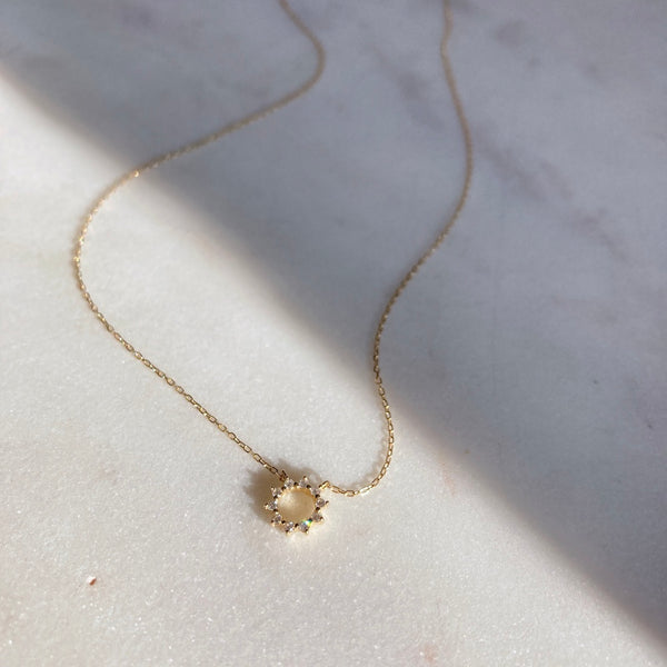 Diamond Open Circle Flower Necklace