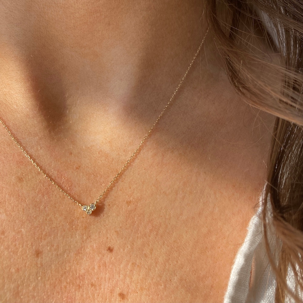 Tiny Three Diamond Cluster Necklace