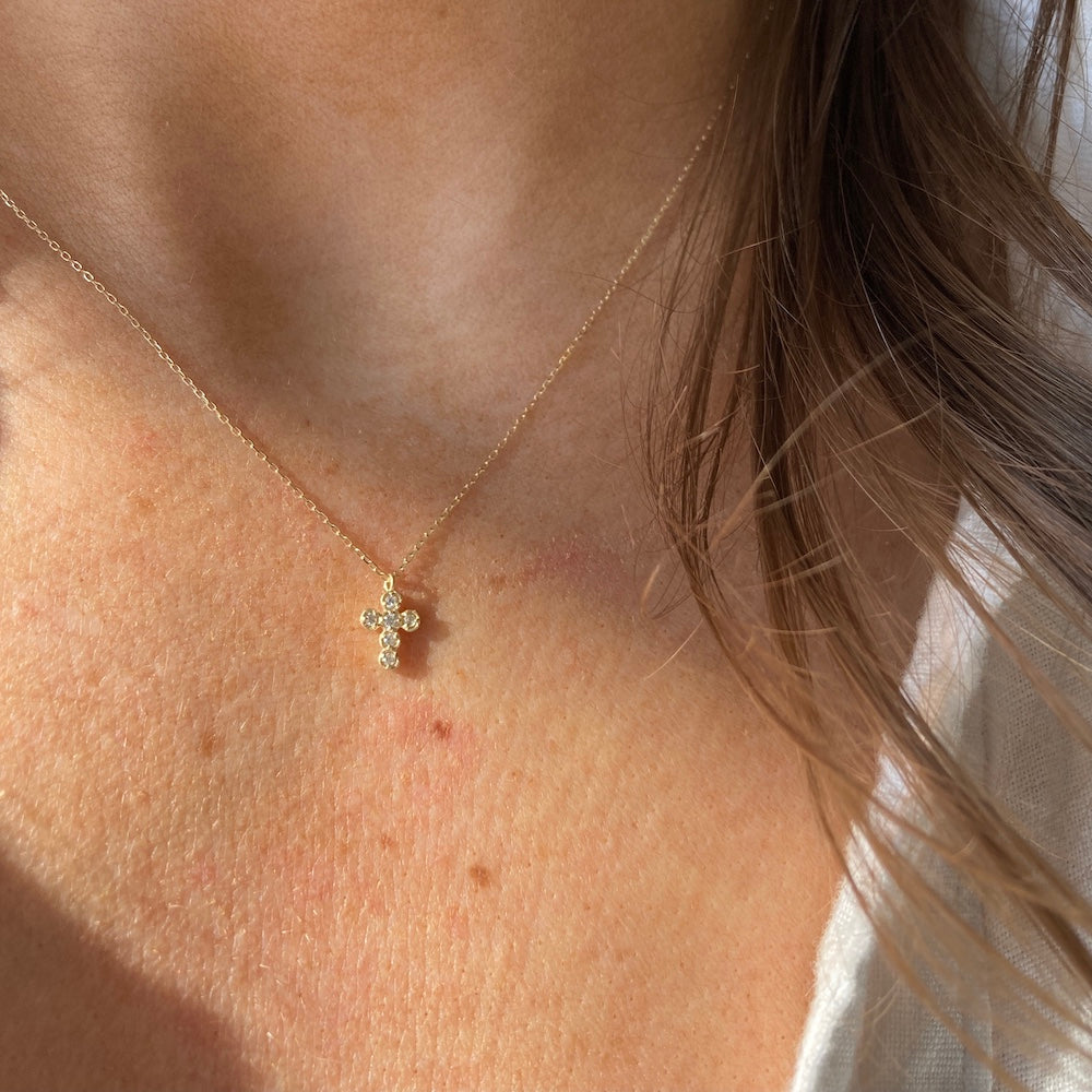 Bezel Set Diamond Cross Necklace