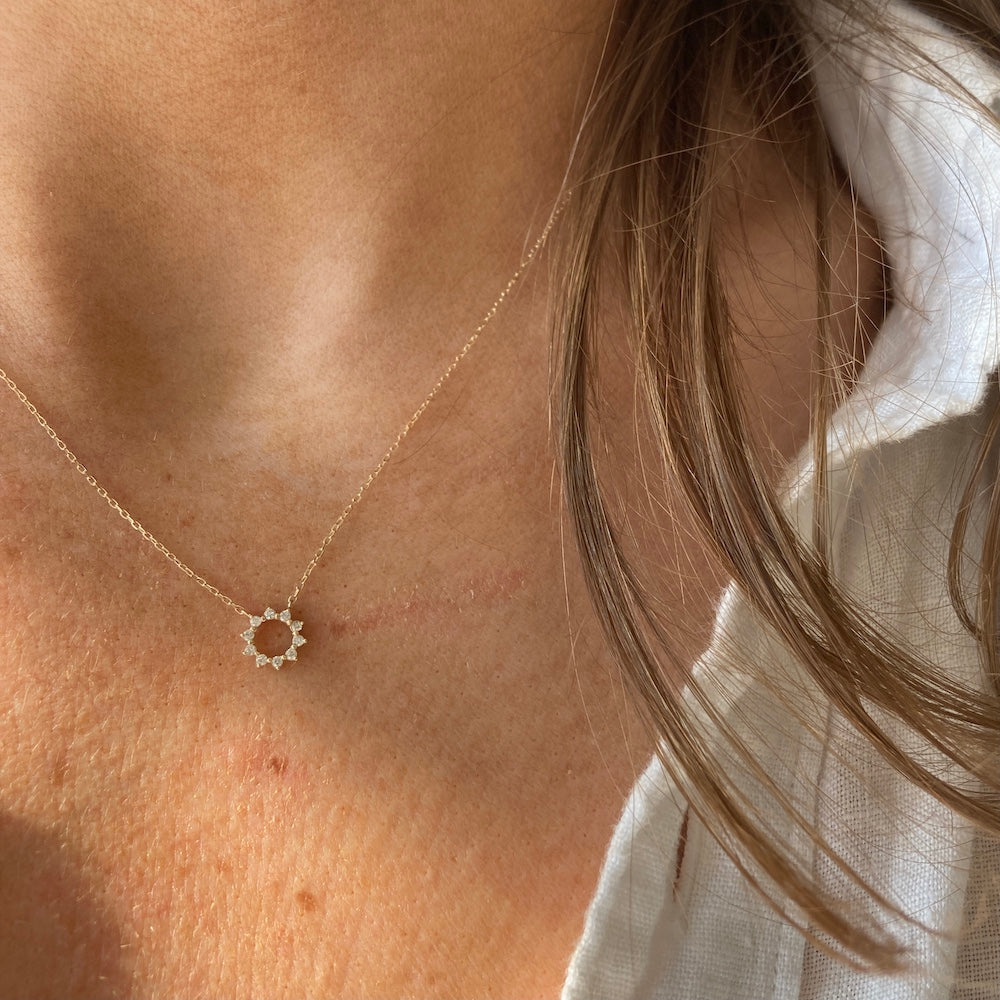 Diamond Open Circle Sun Necklace