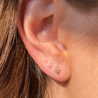 Gold Pyramid and Tiny Diamond Stud Earrings