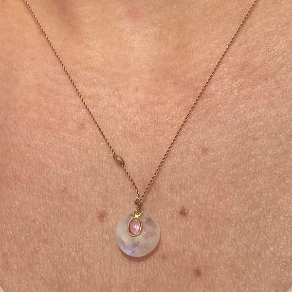 RAINBOW MOONSTONE & TOURMALINE PENDANT NECKLACE