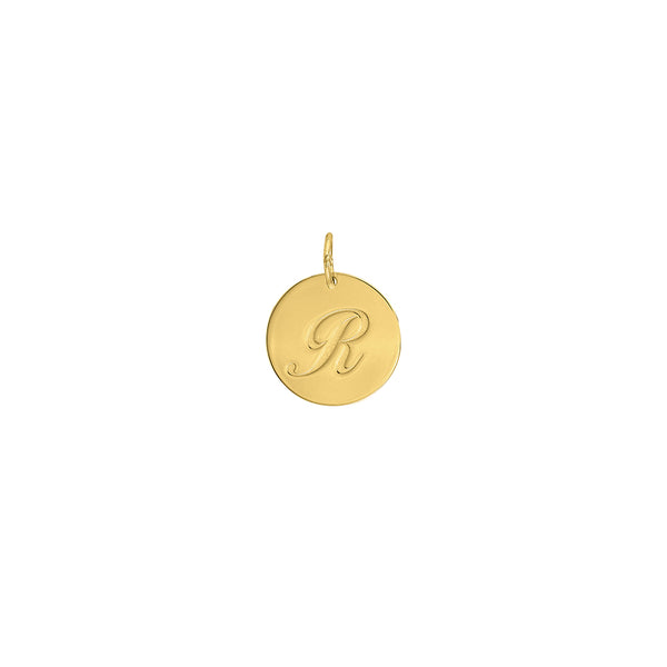 Round Disc Charm Engraved with Script R