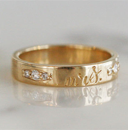Engraved Mrs. Flat Band with Diamonds