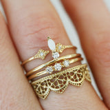 Gold Diamond and Opal Ring Stack