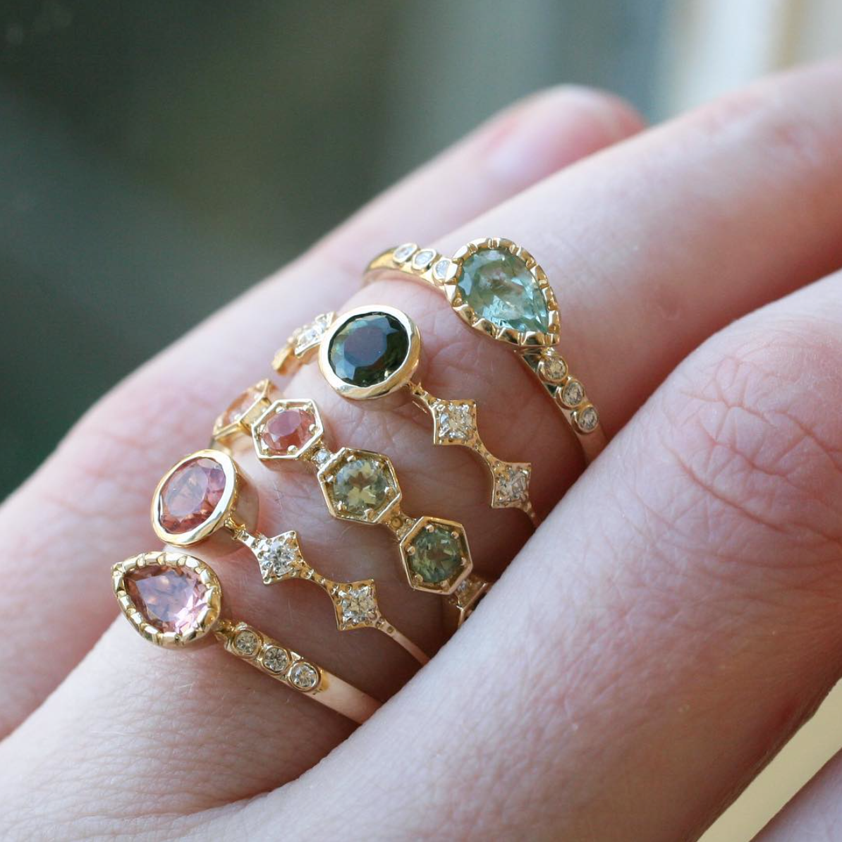 Tourmaline Ring Stack by Katie Diamond Ridgewood NJ
