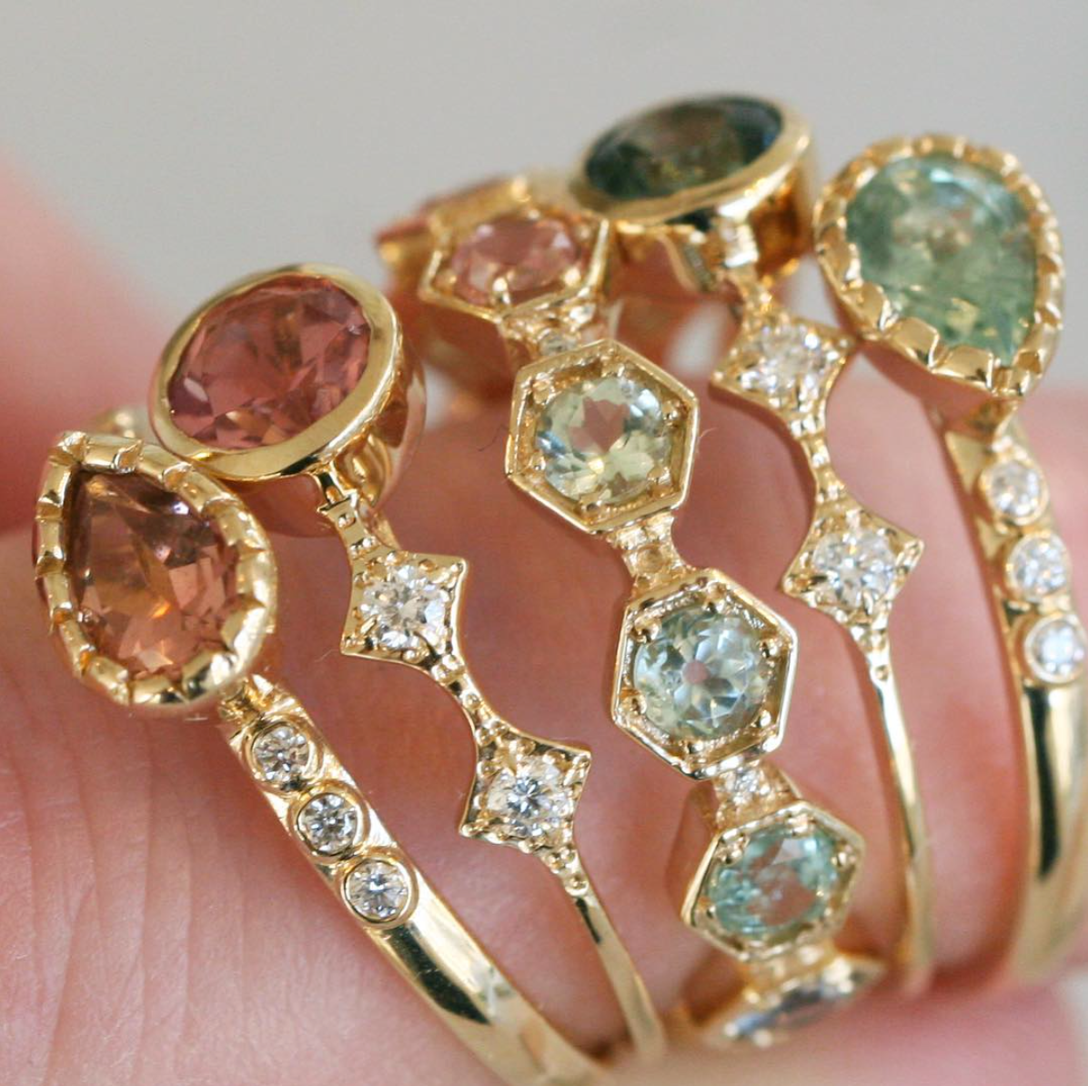 Tourmaline and Diamond Rings