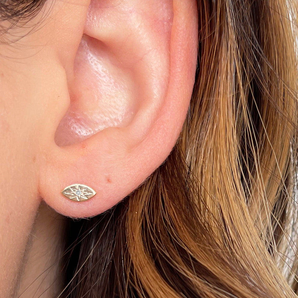 Gold Marquise Shaped Studs with Star Set Diamond