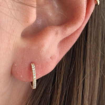 Pave Diamond Huggie Hoop Earrings