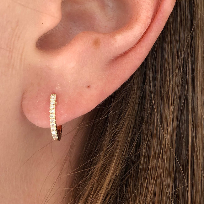 Pave Diamond Huggie Hoop Earring