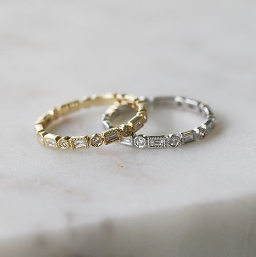 Alternating Baguette and Round Diamond Ring