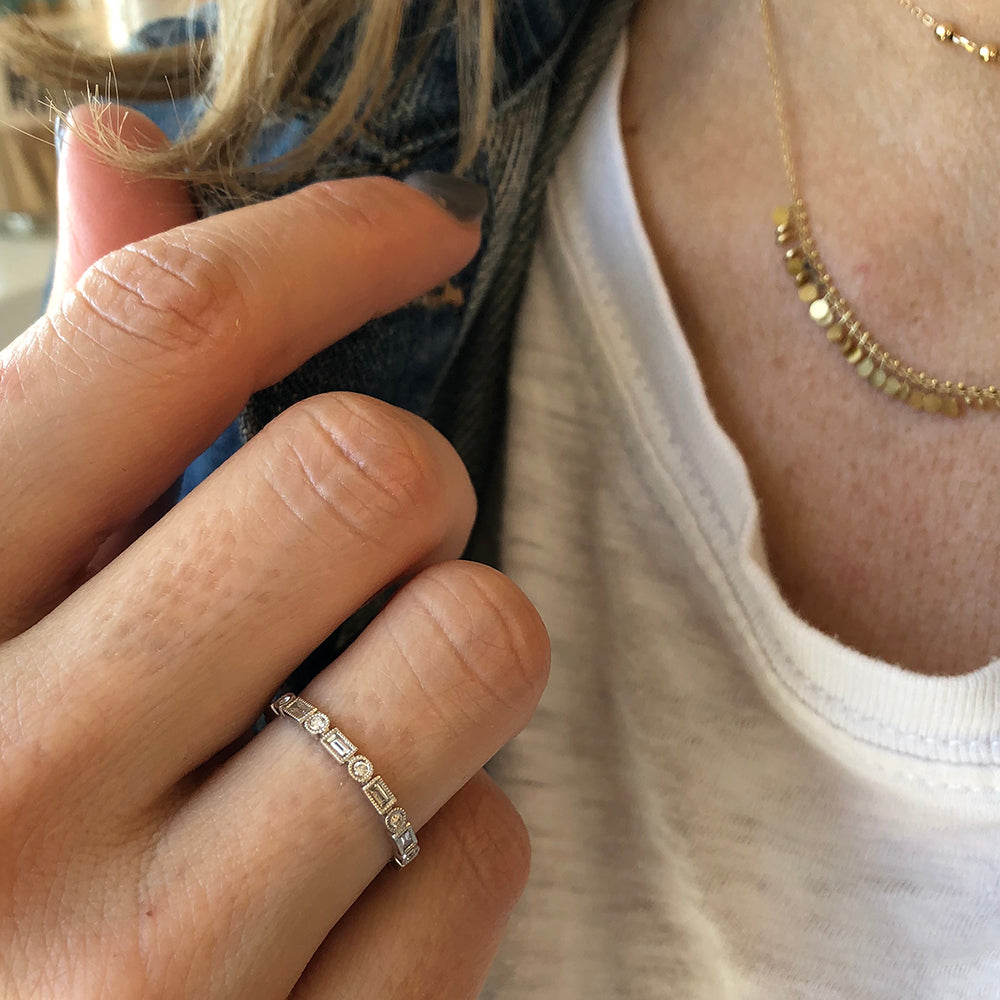 Alternating Baguette and Round Diamond Ring