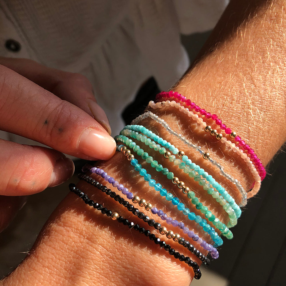 Gemstone Beaded Bracelets with Gold Beads