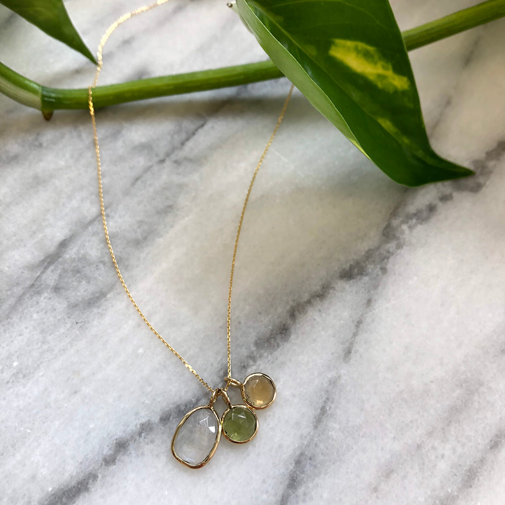 Thin Diamond Cut Cable Chain with Birthstone Charms