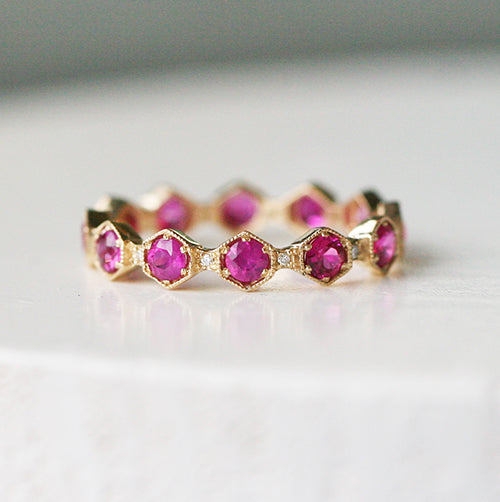 Hexagon Ruby and Diamond Eternity Band