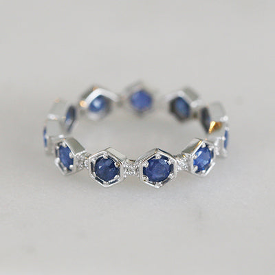 Carina White Gold and Sapphire Hexagon Eternity Band by Katie Diamond