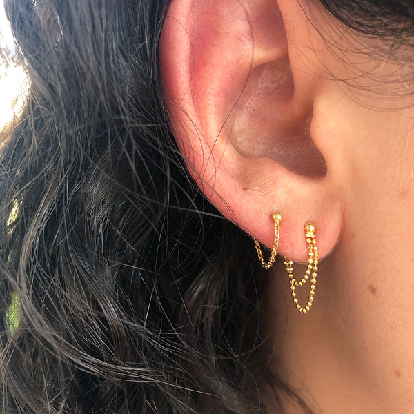 Single and Double Chain Front to Back Gold Earrings