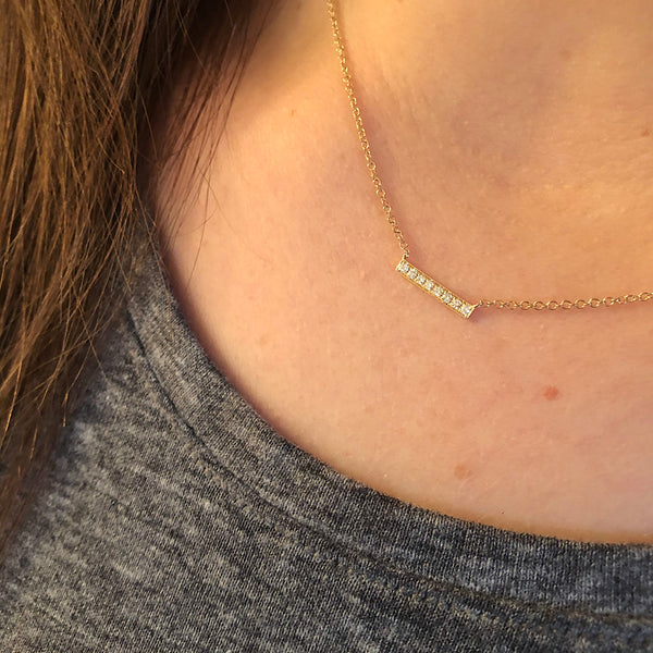 Tiny Gold Diamond Bar Necklace