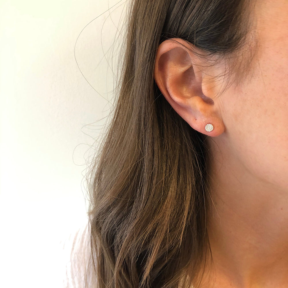 Round Gold Diamond Disc Stud Earrings