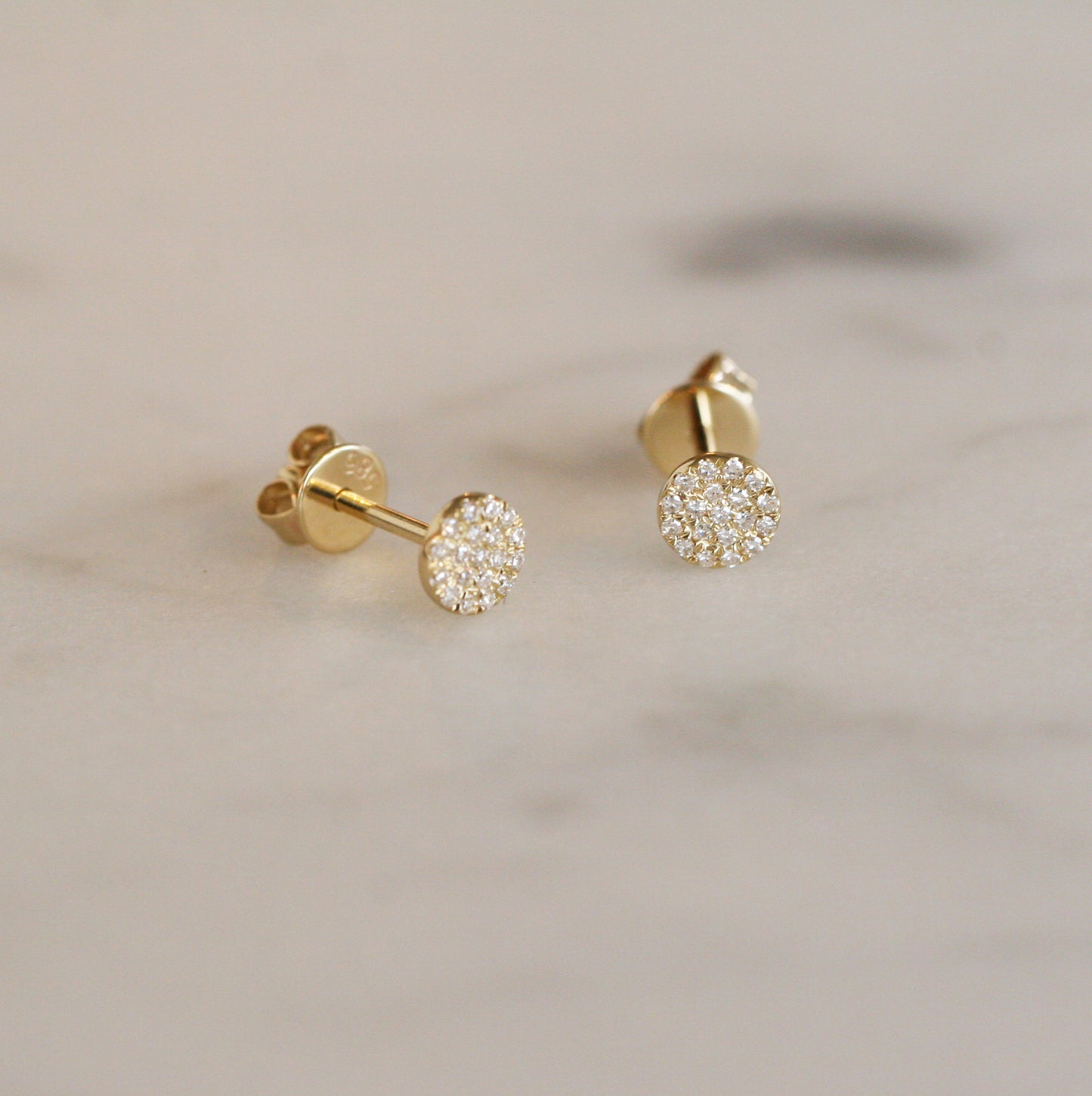 Round Gold Diamond Disc Stud Earrings